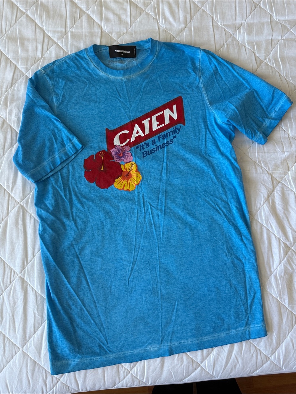 DSQUARED2 Turquoise Blue 'CATEN' Floral Graphic Tee
